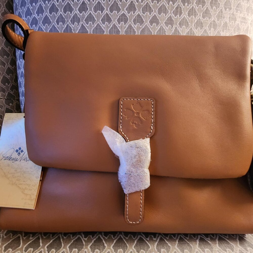 NWT Patricia Nash Mili Leather Medium Flap Crossbody, Hazelnut
